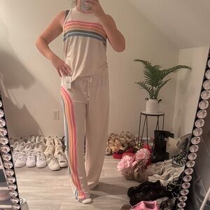 Striped Cream Pants and Top Lounge Set